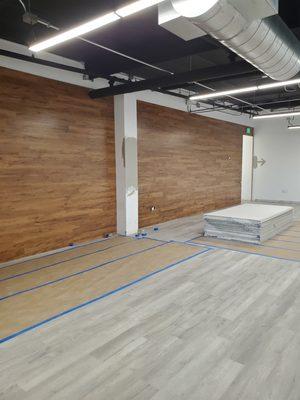 Commercial warehouse 
A-Vynil plank floor
B-Shiplap wall install