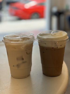 Vanilla chai latte (left) and mocha cloud (right)