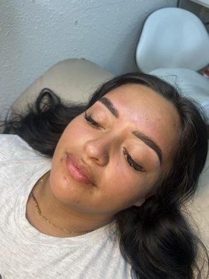 Brow trio service which includes a brow lamination, wax & tint