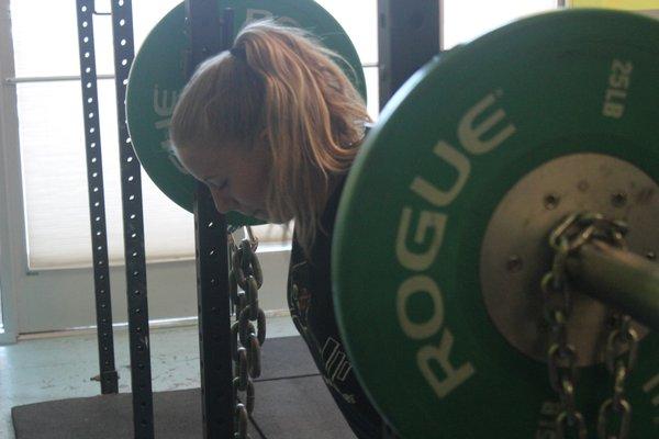 Kayla pumping herself up for a major squat session!