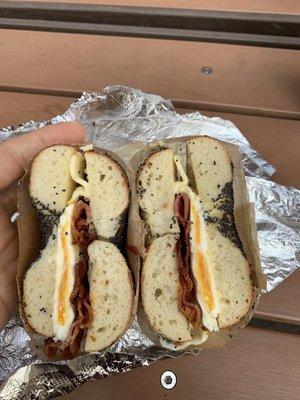 Bacob Bagel w/ bacon, Eggs & Cheese Sandwich