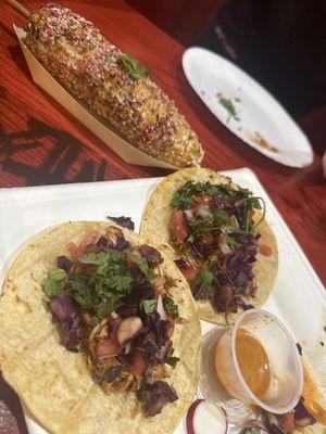 Elotes, Chicken street tacos, and Cajeta (caramel) Churros.  Oh, my!!   Great food, smiling faces, and fun atmosphere.