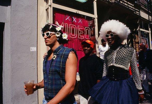 Man with huge fuzzy white wig.  Photo taken at Stonewall celebration, June 26, 1994.