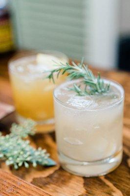 Batched rosemary grapefruit gin and ginger bourbon cocktails made by the wonderful bartender that Shane and Marie hired.