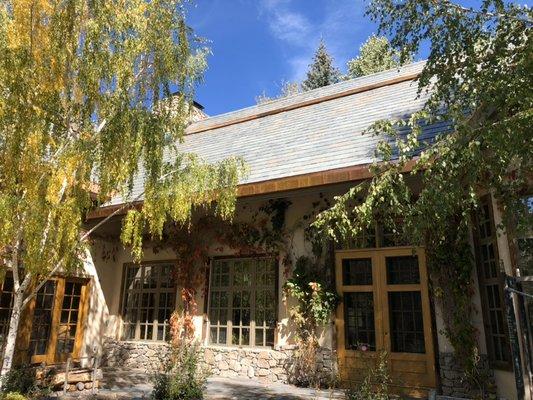 Slate roof with custom copper gutters