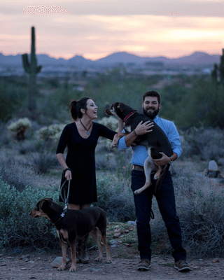 Stefanie & Drew with their pups Drake and Carter