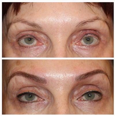 Before and after permanent eyeliner and eyebrows.