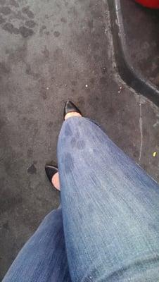 Gas on my leg! Can't see the spray on my shirt or foot. Fix your pumps!