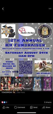 We will be closed Saturday August 24 for the 12 th Annual K9 Fundraiser - please come out and Support the Shelby Police K9