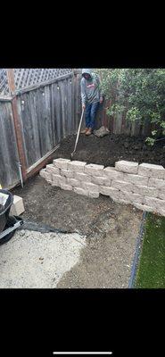 Retaining wall and installation of turf after