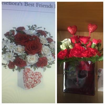 What we ordered from Teleflora on the left. What arrived from Emerald Coast flowers & gifts on the right.