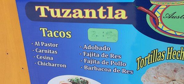 Taco Menu