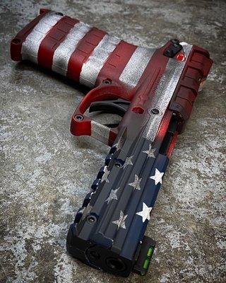 Firearm not for sale. Custom Cerakote in an American Flag theme on customer's Kel-Tec pistol.