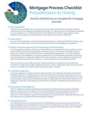 Mortgage Process Checklist - from Prequalification to Closing