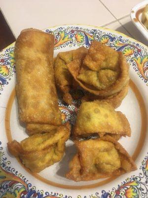 Egg roll and fried wontons