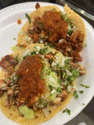 Chicken and carne asada tacos