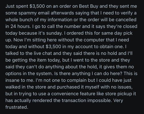 Someone else had the exact same problem with Best Buy. How is this good business?