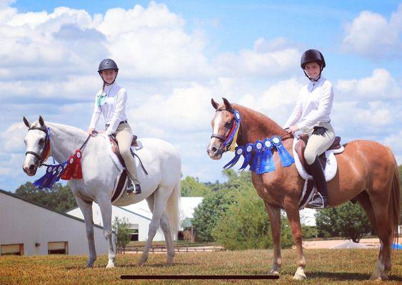 We also offer showing opportunities! Here is 2 of our talented young riders clean sweeping at a show earlier this year.