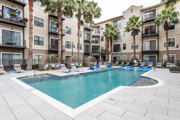 Courtyard with a pool