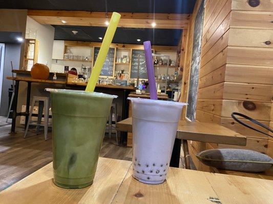 Matcha Milk Tea & taro milk tea