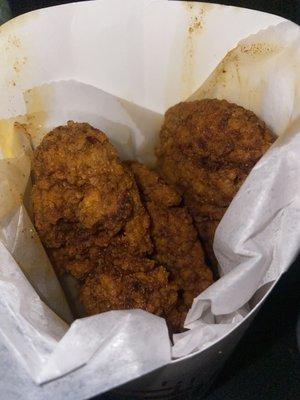 3 SCORCHIN HOT CHICKEN TENDERS - just make sure they're completely cooked before leaving