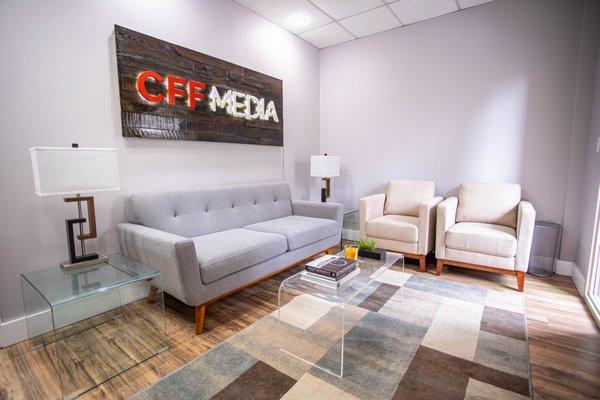 Our entrance lobby with our CFF Media sign.