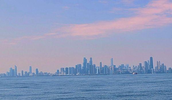 Chicago skyline from Double Action Dive Charter's Seaquest-II  on a fantastic trip ran by Greg Stone of Hart City Scuba September 10, 2023