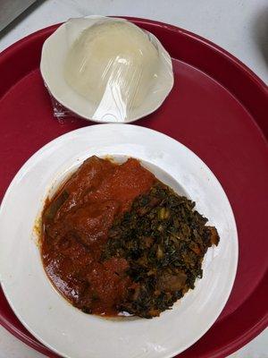 Pounded Yam with Efo and assorted meats