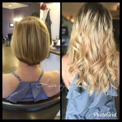 Before/After Tape In Extensions. Call for a free consultation