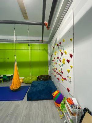 Sensory gym rock climbing wall