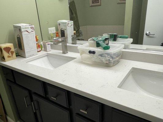 Master bath after cabinet painting and new countertop