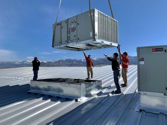 Trane Commercial Roof Top Unit installations at the new Lone Mountain Gymnasium.