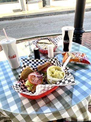 Chicken Salad Sandwich on wheat hoagie (foreground) and the Italian--just as it comes.