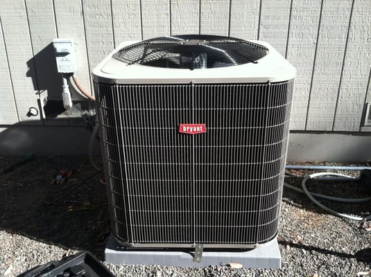 his is a Bryant Condenser for Air Conditioning that was installed recently by our company. Call now its air conditioning season.