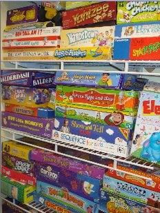 Some of the games at The Kids' Communication Center (for use during therapy activities)