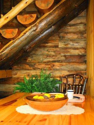 Featuring charming rustic log furniture.