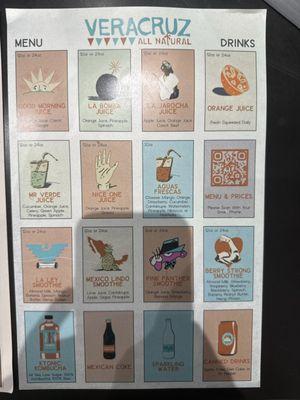 Drink menu