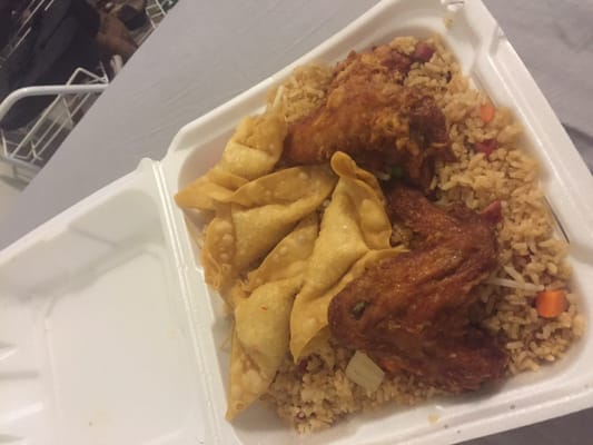 Crab rangoon, fried chicken & fried rice combo for $9.50