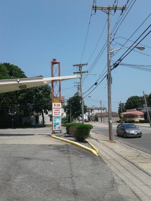 The unusual, angled canopy.  You can see the Modern Diner in the background, to the right.