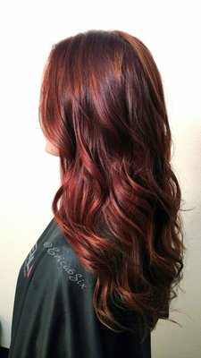 Perfect Fall Haircolor- rich auburn base color with hand painted highlights for added dimension