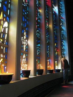 We have a beautiful stain glass and prayer and reflection "stations" in the sancturary.