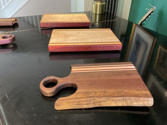 Elegant #charcuterie boards hand made from #walnut and #maple hard woods.
 #live edge
 #cutting boards
 #cheese boards