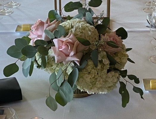 Cheap roses and green hydrangeas