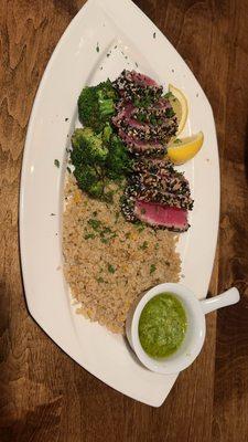 Ahi Tuna with quinoa instead of rice