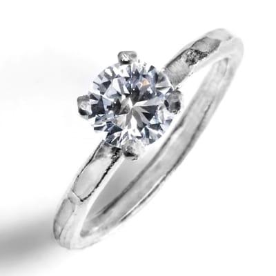 Hammered Prong-Set Solitaire Engagement Ring