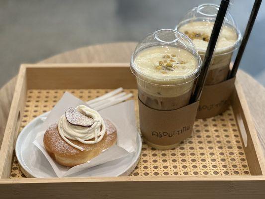 Corn latte and sweet potato donut