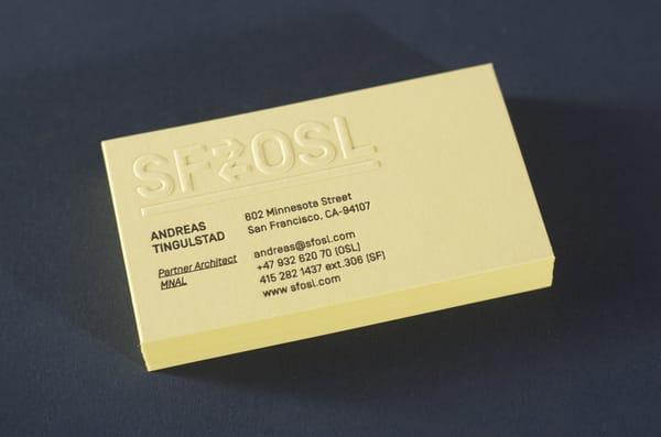 Emboss, letterpress business card on colorplan