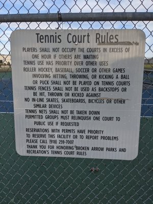 Tennis court rules at Vandever Park, Broken Arrow