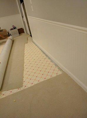 From A -to- Z! 
 Our team of pros. reinstall new carpet after the old one was compromised by water damage.