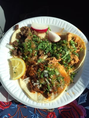 3 tacos! Pollo, asada, and carnitas! I liked the pollo the best but they were all delicious!